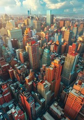 Obraz premium A top view of a densely populated city with many tall buildings during the day