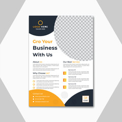  A4 size creative corporate & business flyer template design. Brochure, cover modern layout, annual report, abstract business flyer. Its editable vector template design set with navy and yellow color.