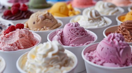 frozen yogurt selection, a tempting display of various frozen yogurt flavors, perfect sweet treats to enjoy on a summer day