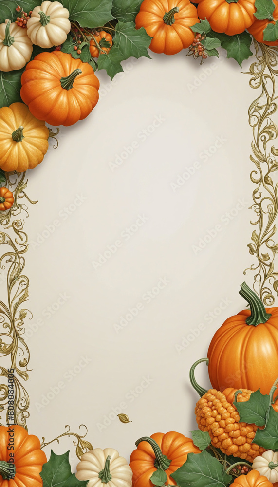Poster botanical pumpkin border with transparent corners for generative ai design layouts
