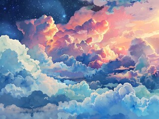 Breathtaking Celestial Landscape with Vibrant Clouds and Dramatic Skies
