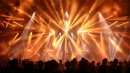 Vibrant stage lights lit up a lively crowd dancing to live music. Concept Live Music, Stage...