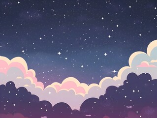 Enchanting Starry Night Sky with Ethereal Clouds and Dreamlike Atmosphere