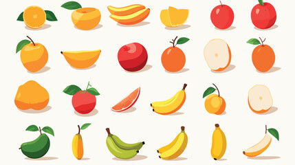 A set of sketches of fresh fruits on a white backgr