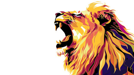 Roaring Lion Digital Painting on a White Background With Copy Space