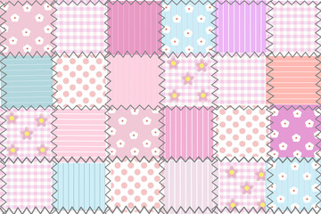 Sweet colorful patchwork seamless pattern from square patches and gingham . Multicolor print for fabrics and textiles.Quilt design, hand made.
