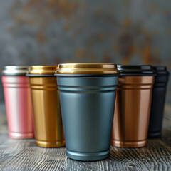multi-colored cups concept of drinks, cups for coffee, tea, cup of coffee