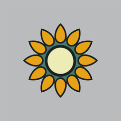 Sunflower icon on grey background. Vector illustration.