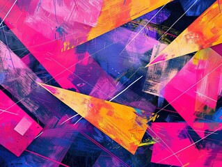 Vibrant digital abstract, a fusion of neon colors and geometric shapes, perfect for modern art lovers
