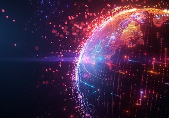 Abstract background of futuristic globe data network elements.