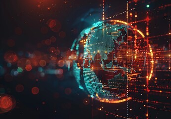 Fototapeta premium Abstract background of futuristic globe data network elements.