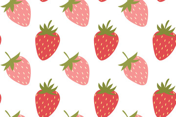 Cute strawberry seamless pattern drawn in flat style. Berry ornament, texture for packaging, gift paper, template for fabric