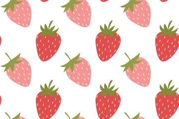 Cute strawberry seamless pattern drawn in flat style. Berry ornament, texture for packaging, gift paper, template for fabric