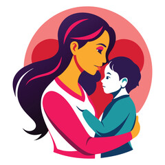 Obraz premium Set of Mother's Day silhouette vector illustration with mom and baby isolated on white background 01