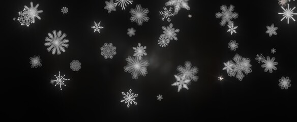 Snowflakes - golden openwork shiny snowflakes, star, 3D rendering.