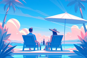 couple relaxing by the pool