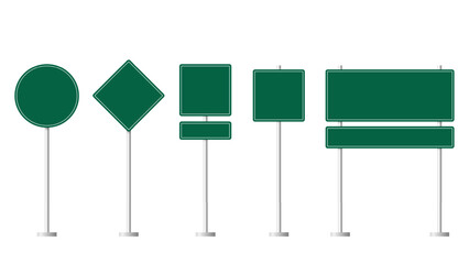 Traffic signs green. Collection of blank green road sign or Empty traffic signs difference isolated on white background. illustration vector