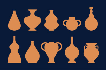Set of terracotta pottery isolated vector illustrations