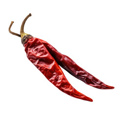 Two dried red chili peppers on a black background.