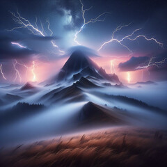 Art & Illustration Wallpaper: lightning over the Mountains, Ai-generative - obrazy, fototapety, plakaty