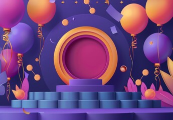 Vector illustration of mega sale special offer, stage podium with percent, and award scene. Decor element background included. - obrazy, fototapety, plakaty