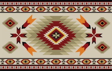 Ethnic tribal Aztec colorful red background. Seamless tribal pattern, folk embroidery, tradition geometric Aztec ornament. Tradition Native and Navaho design for fabric, textile, print, rug, paper