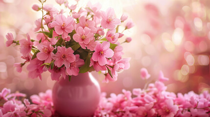 Pink Vase Overflowing With Pink Flowers