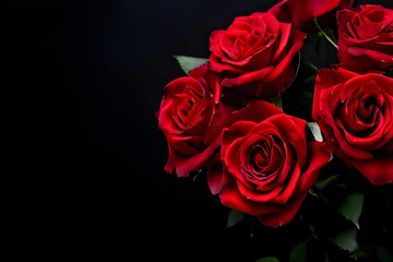 "Stunning red rose bouquet on dark backdrop. 
