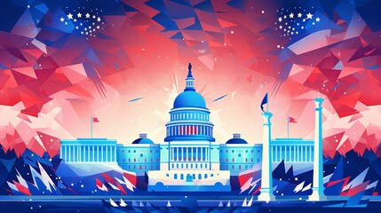 
4th of July independence day Vector illustration with the celebration greeting USA flag waving ribbon bunting decoration famous landmarks balloons flag
 - Powered by Adobe