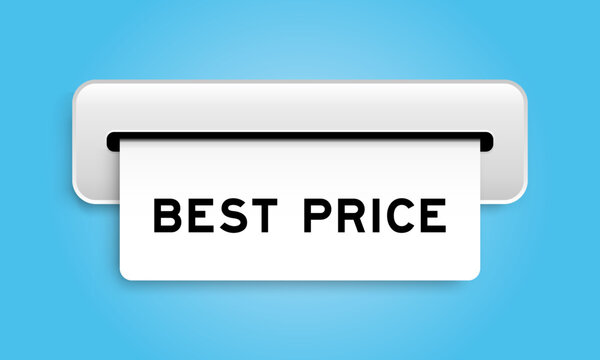 White coupon banner with word best price from machine on blue color background