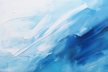 Abstract modern contemporary art banner background. Blue and white oil painting on canvas. Fragment...