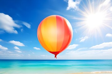 Fototapeta premium Colorful balloon floating in sky over beach