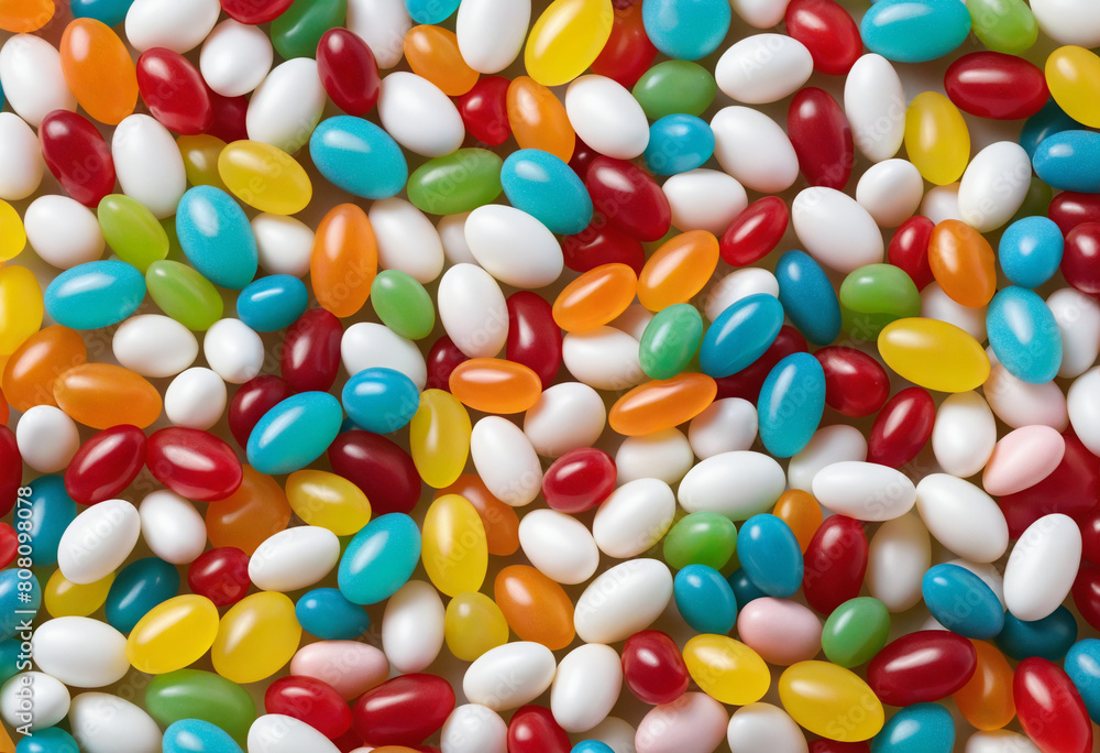 Poster a colorful array of isolated jelly beans enhanced by generative ai for a vibrant wallpaper design
