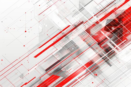 Abstract white gray and Red vector blueprint background with modern design. Vector abstract futuristic architecture concept with digital geometric connection red lines