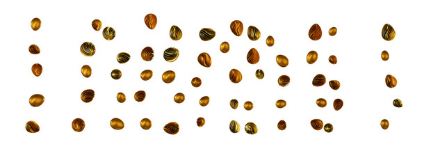 golden and silver eggs isolated on white background with shadow. Easter eggs