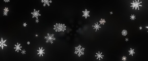 Snowflakes and bokeh lights on the blue Merry Christmas background. 3D render