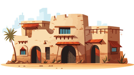 Arabian city building exterior flat vector illustra