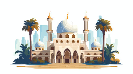 Arabian Mosque building with elegant dome and palm