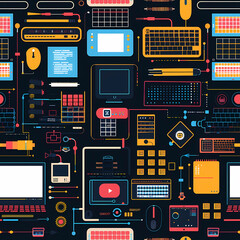 Seamless pattern with computer hardware. Vector illustration for your design
