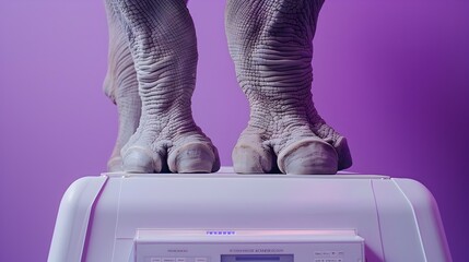 Tech Magazine Rhinoceros Legs on Advanced White Scale Generative ai - obrazy, fototapety, plakaty