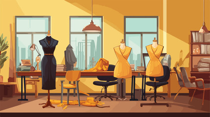 Atelier tailoring design studio interior with sewin