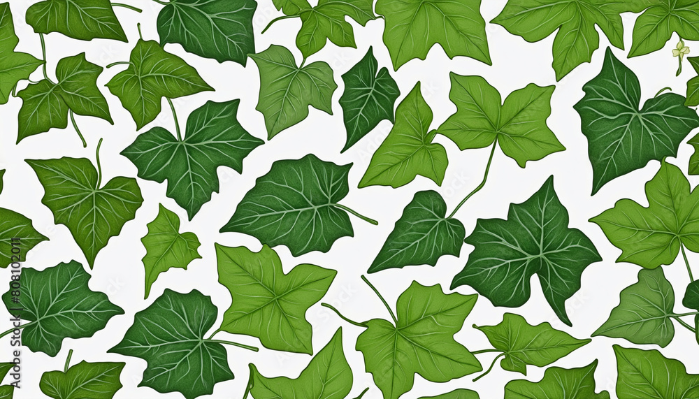 Poster ai-generated botanical collection featuring a seamless pattern of ivy leaves on a transparent backgr