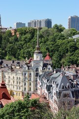 Obraz premium Ukraine, Kiev. Kyiv, Podol, Vozdvizhenka, city, architecture, view, travel, cityscape, building, panorama, landscape, house, urban, roof, landmark, town,