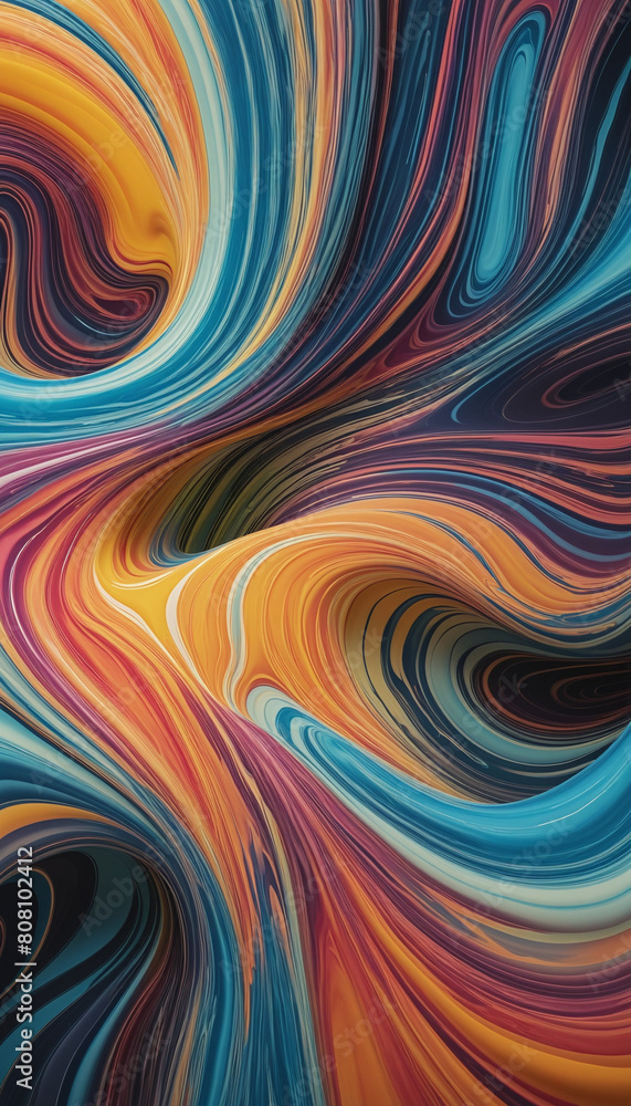 Fototapete abstract generative graphic art with isolated three-dimensional iridescent swirls and gradient color