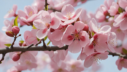 Naklejka premium Beautiful Cherry Blossom Tree Branch in Full Bloom with Pink Flowers in the Background