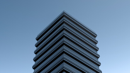 Modern house, a high-rise in the evening on the skyline. Tall modern building,urban office,wallpaper.3D render