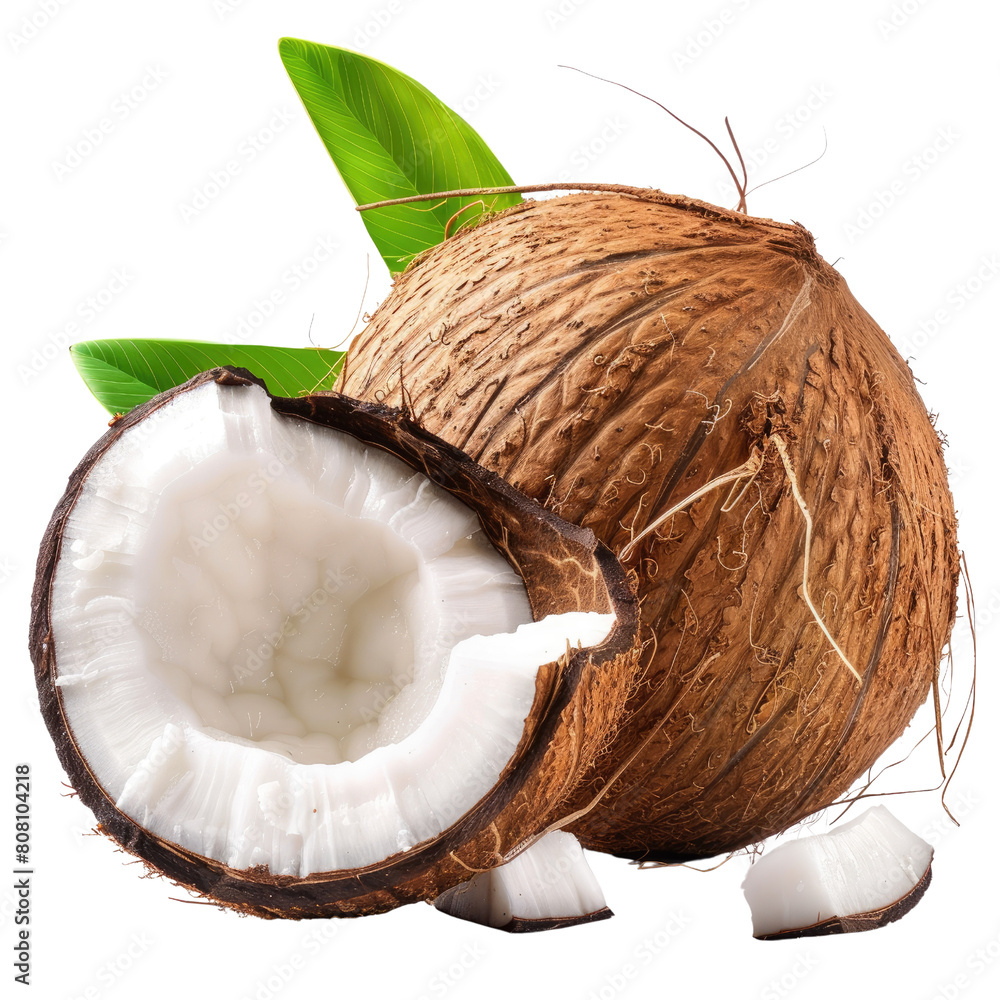 Poster high-resolution image of a coconut, isolated on a transparent background with professional studio li