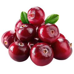 High-resolution PNG photo captures the bright red and glossy texture of cranberries, ideal for culinary websites, festive recipes, and nutritional guides.