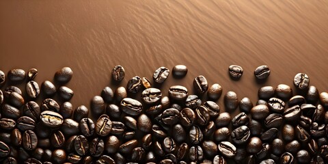 Dark coffee beans create a mocha background representing breakfasts aromatic awakening. Concept Food Photography, Breakfast Mornings, Coffee Aesthetic, Dark Roast, Aromatic Awakening - obrazy, fototapety, plakaty