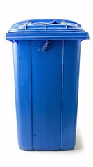 A blue trash can with lid on a white background. - obrazy, fototapety, plakaty